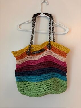 Kurt Geiger Chelsea Rainbow Raffia Tote
